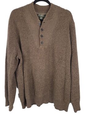 Eddie Bauer Brown Ribbed Henley Crewneck Sweater